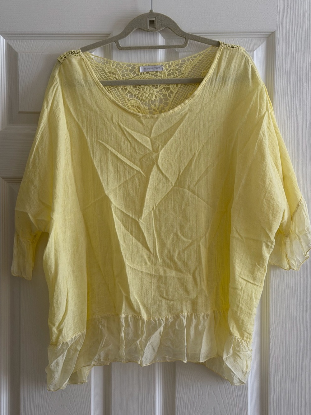 Light Yellow Women’s Crochet Back Peasant Top